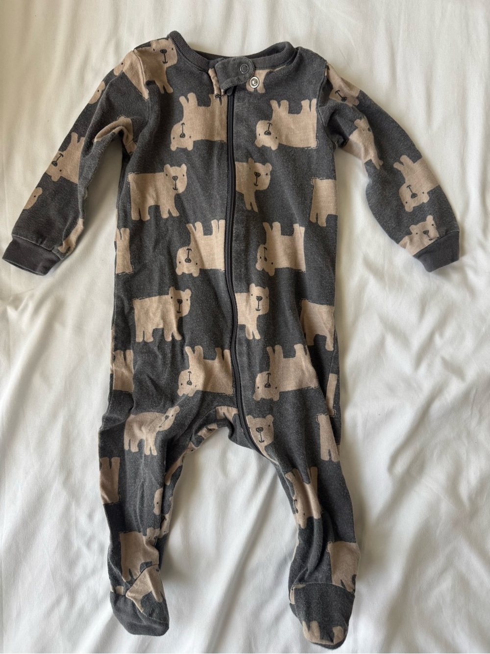 Charcoal Bear Print Footed One-Piece Pajama